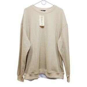 THKZN Mens Beige Waffle Knit Long Sleeve Crewneck Sweatshirt Size XXL